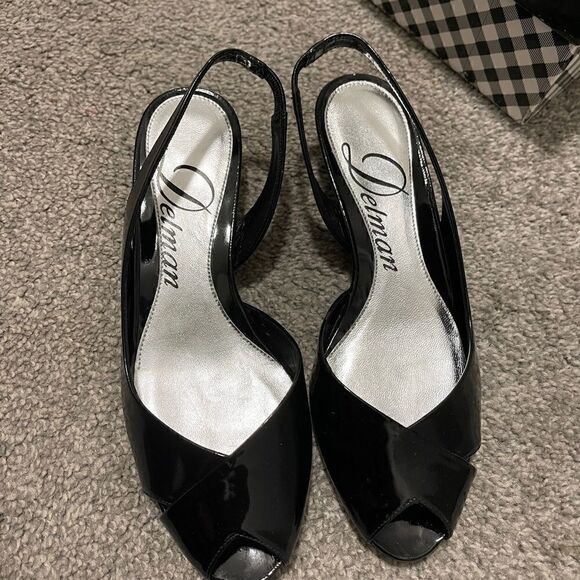 Delman z sling black patent shoes sandals - Picture 11 of 15